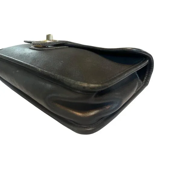 Vtg Coach 9832 Black Leather Turnlock Clutch Handbag Brushed Nickel Hardware - Picture 8 of 11